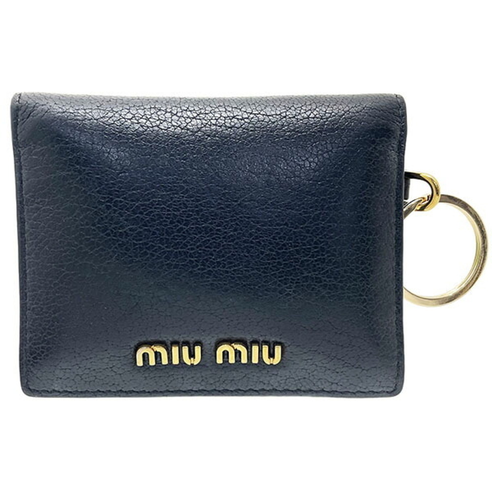 Miu Miu Miu Madras Card Case, Leather, Black, 5MC320, Bi-fold, Business Holde...